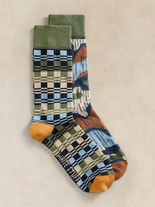 Lot de 2 Chaussettes Cheville à Carreaux Floraux - Blue Mlt - 44-46 Image 1