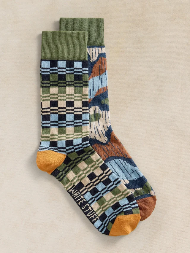 Lot de 2 Chaussettes Cheville à Carreaux Floraux