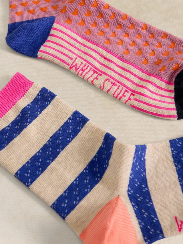 Lot de 2 Chaussettes Cheville Rayées Cœur