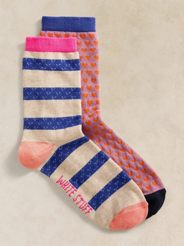 Lot de 2 Chaussettes Cheville Rayées Cœur