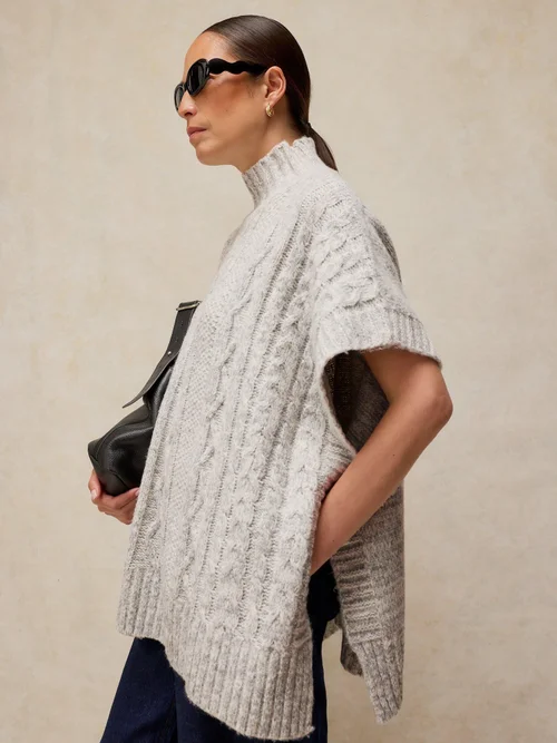 Poncho à mailles torsadées - Lgt Grey - XL Image 3