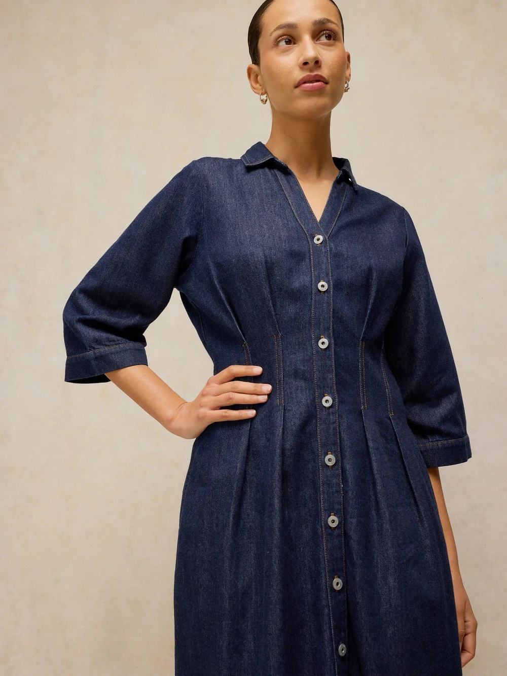 Robe plissée en denim Luna - Dk Denim - 48/R Image 1