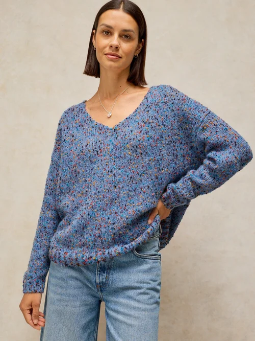 Pull texturé col en V - Mid Blue - 48 Image 3