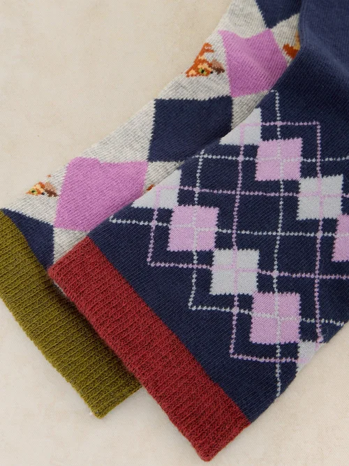 Lot de 2 Chaussettes Cheville Écureuil à Motif Argyle - Purple Mlt - 39-41 Image 2
