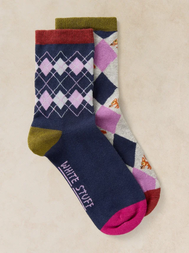 Lot de 2 Chaussettes Cheville Écureuil à Motif Argyle