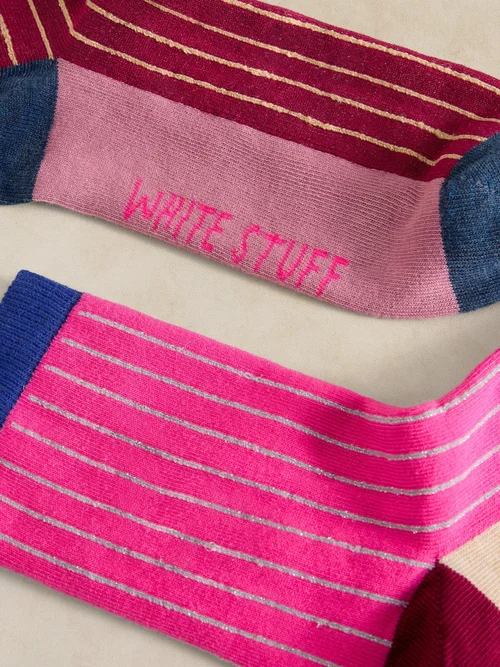 Lot de 2 Chaussettes Cheville Côtelées Bicolores - Pink Mlt - 39-41 Image 2