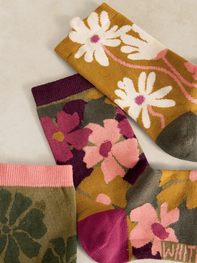 Lot de 3 paires de chaussettes chevilles texturées à fleurs