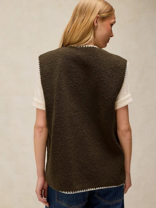 Gilet avec détail de couture Borg - Khaki Grn - XS Image 4