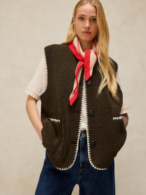 Gilet avec détail de couture Borg - Khaki Grn - XS Image 1
