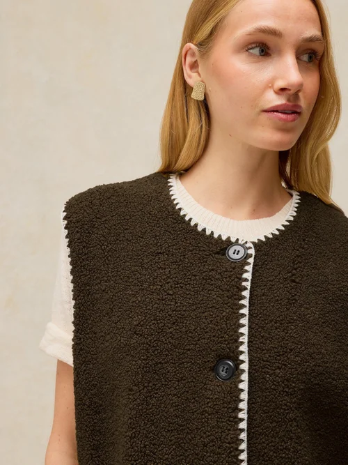 Gilet avec détail de couture Borg - Khaki Grn - XS Image 3
