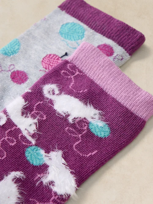 Lot de 2 Chaussettes Cheville Chat Douces - Purple Mlt - 39-41 Image 2