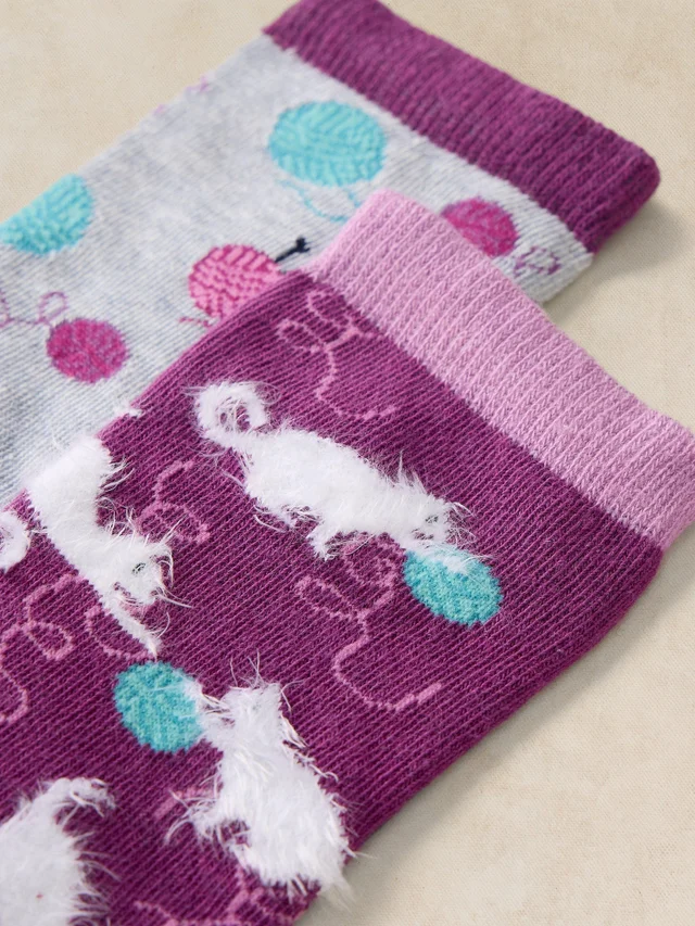 Lot de 2 Chaussettes Cheville Chat Douces