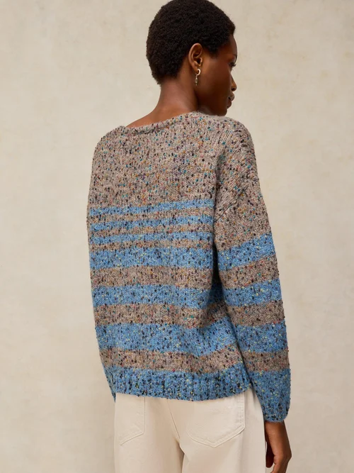 Pull à col en V rayé texturé - Brown Mlt - 52 Image 4
