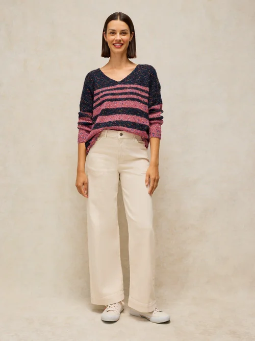 Pull à col en V rayé texturé - Navy Multi - 50 Image 2