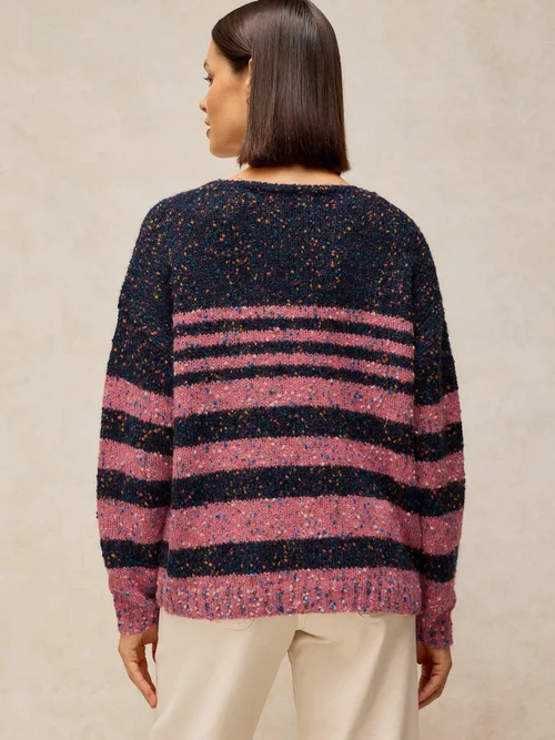 Pull à col en V rayé texturé - Navy Multi - 50 Image 4