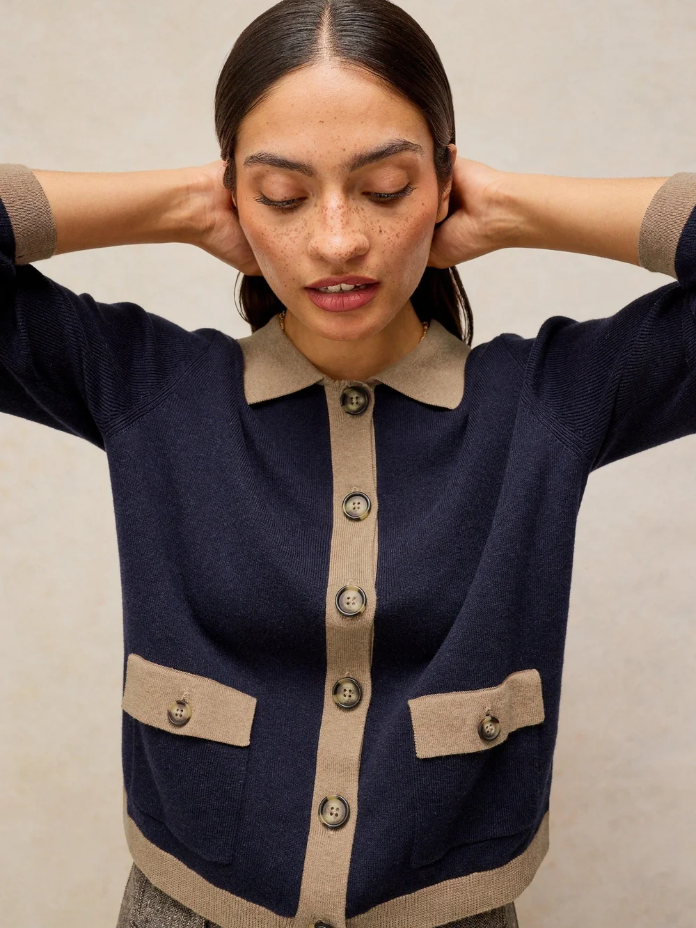 Cardigan Charlotte à col - Navy Multi - 52/R Image 1