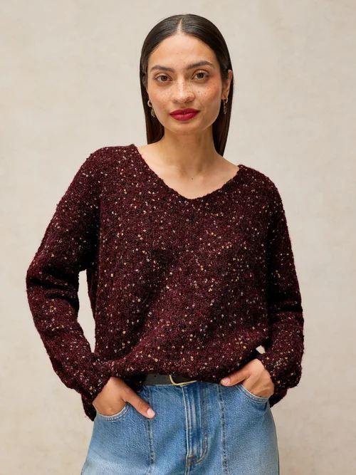 Pull texturé col en V - Dk Plum - 52 Image 1