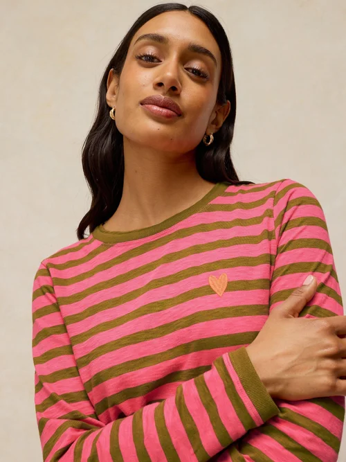 Tee-shirt Clara rayé brodé - Pink Mlt - 52 Image 1