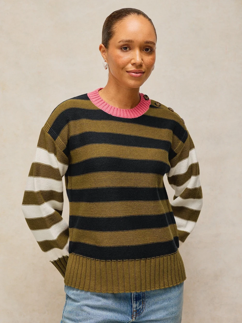 Pull en coton Bea à boutons - Green Mlt - 52 Image 1