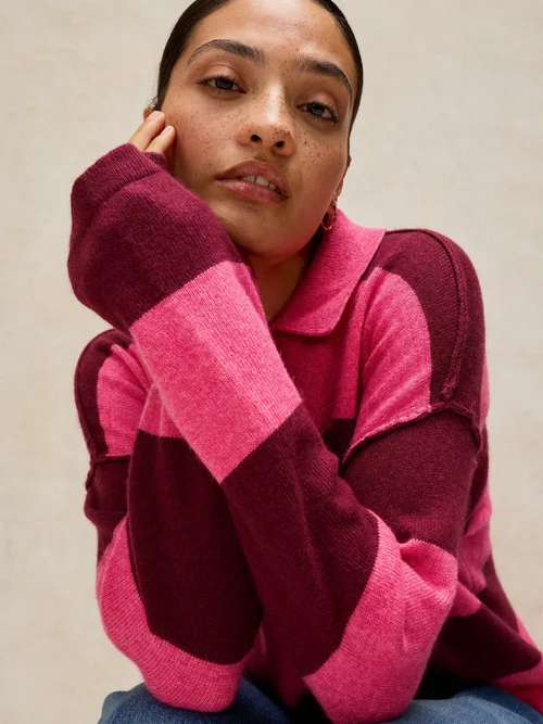 Pull Camilla à col rayé - Pink Mlt - 46 Image 1