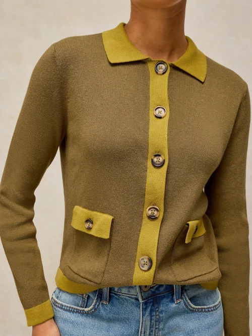 Cardigan Charlotte à col - Khaki Grn - 46/R Image 3