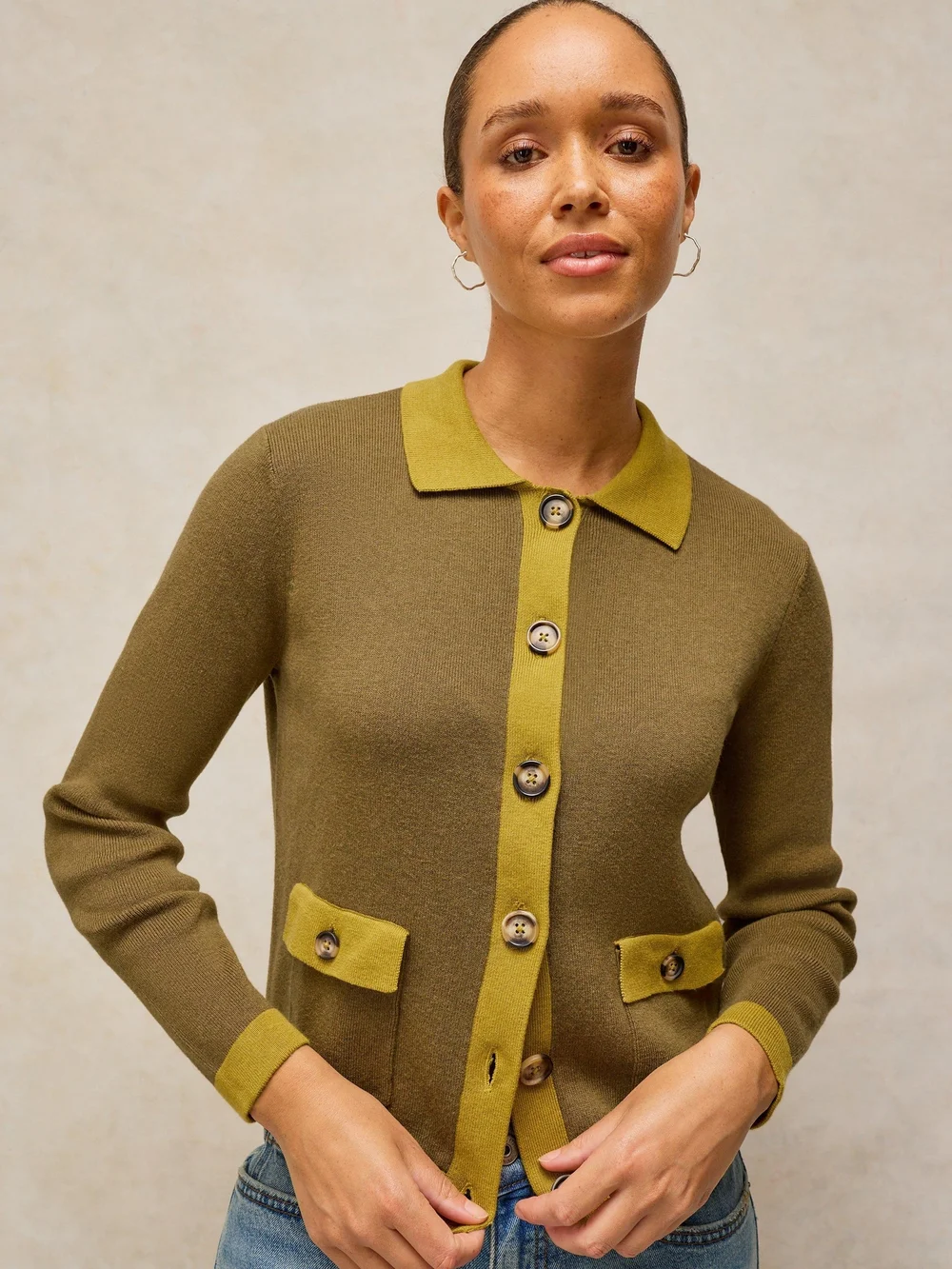 Cardigan Charlotte à col - Khaki Grn - 46/R Image 1