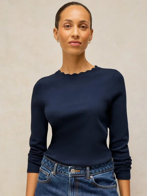 Tee-shirt Aida à manches longues et col festonné - Dark Navy - 52 Image 1