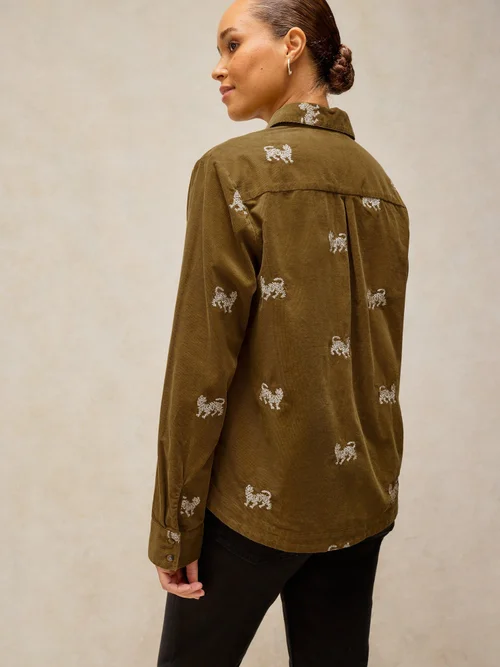 Chemise en velours côtelé brodée Libby - Khaki Grn - 52 Image 4