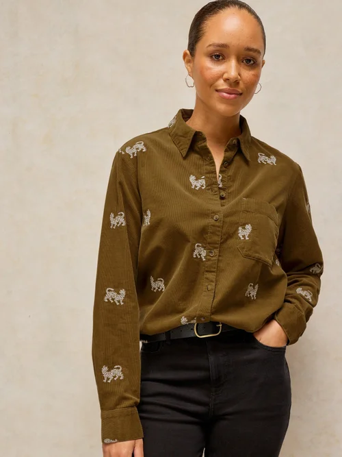 Chemise en velours côtelé brodée Libby - Khaki Grn - 52 Image 3