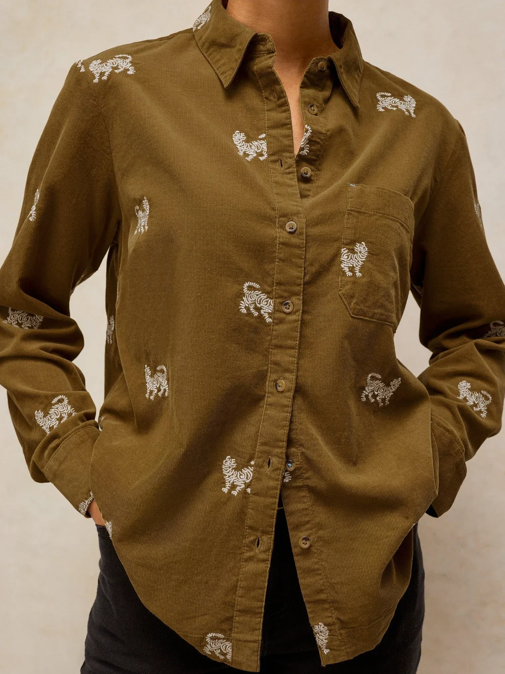 Chemise en velours côtelé brodée Libby - Khaki Grn - 52 Image 1