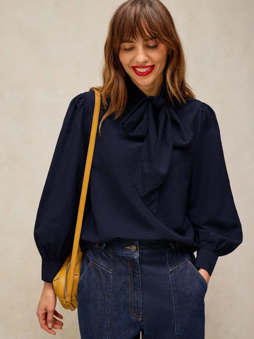 Top à col noué Fleur - Dark Navy - 52 Image 1