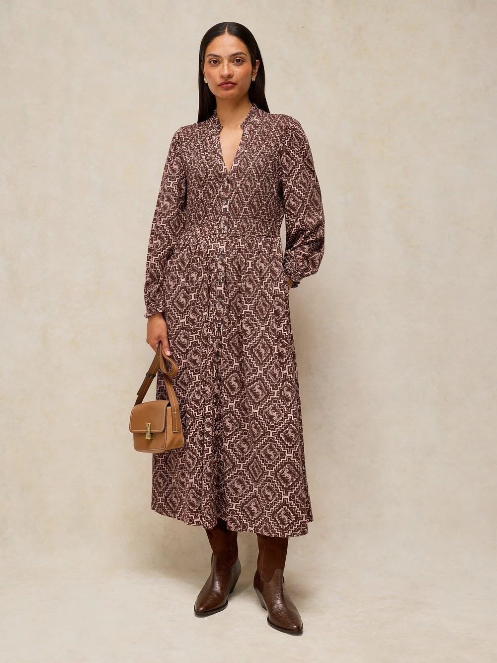 Robe Ada froncée - Brown Pr - 52/R Image 1