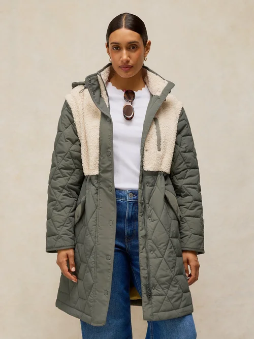Vielseitige Steppjacke Alina mit Teddyfell - Khaki Grn - 46 Image 2
