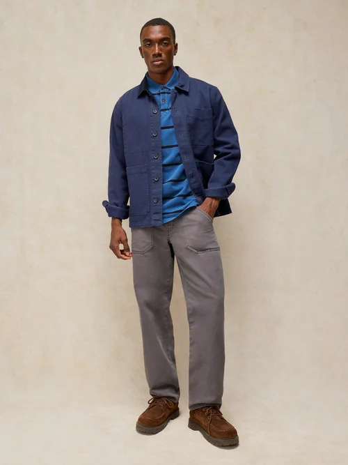 Gestreiftes Kurzarm-Utility-Poloshirt - Mid Blue - XXL/R Image 2
