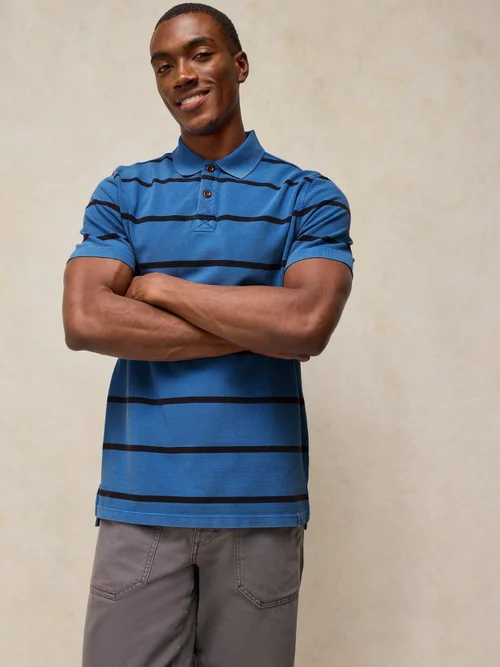 Gestreiftes Kurzarm-Utility-Poloshirt - Mid Blue - XXL/R Image 1