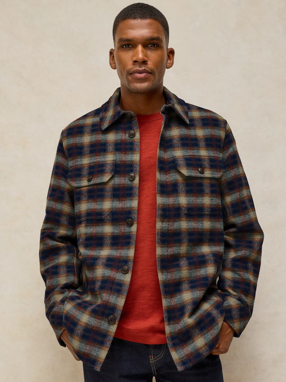Veste Hetton à carreaux doublée en borg - Navy Multi - XXL Image 1