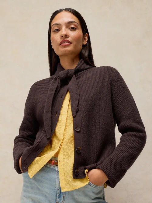 Cardigan écharpe côtelée - Dk Brown - 48 Image 1