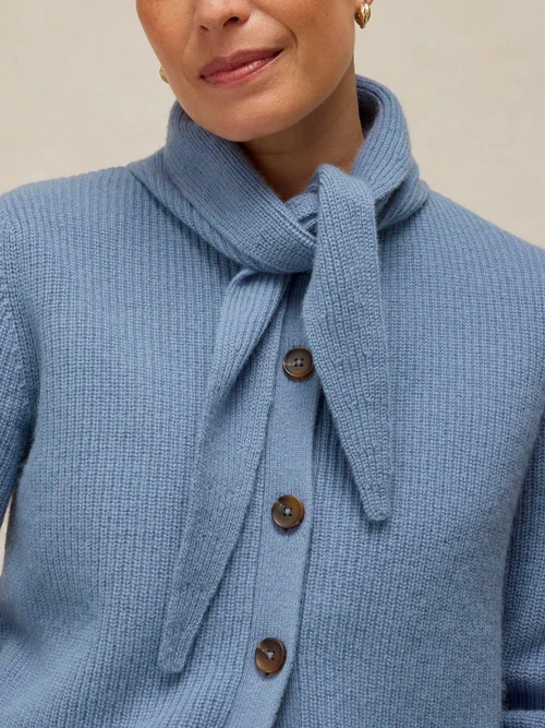 Cardigan écharpe côtelée - Mid Blue - 50 Image 3