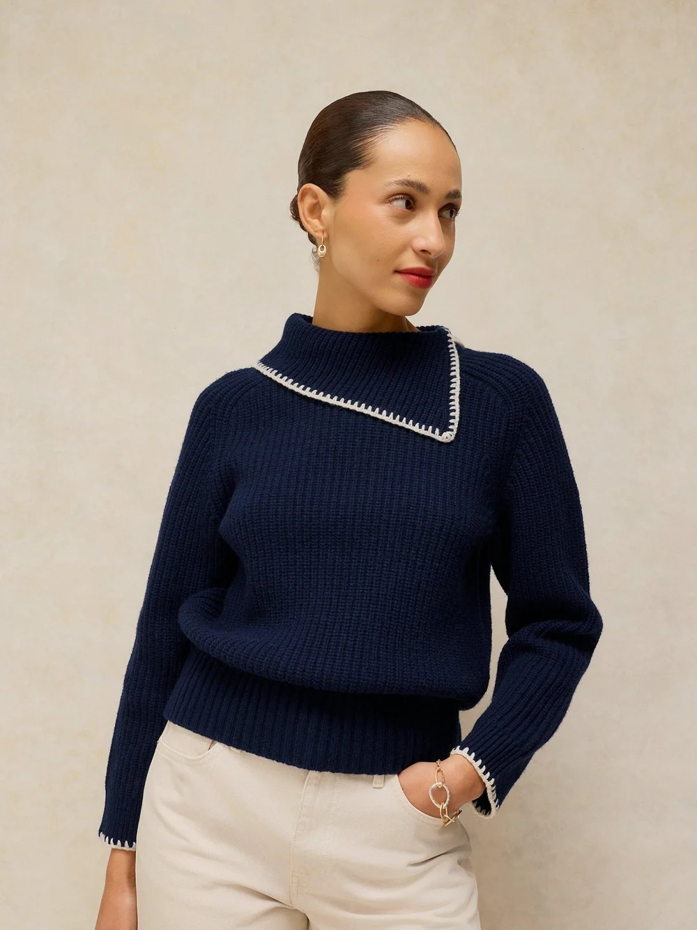 Pullover mit Ziernaht am Kragen - Dark Navy - 46 Image 1