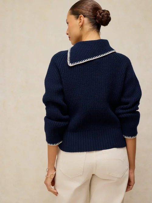 Pullover mit Ziernaht am Kragen - Dark Navy - 46 Image 4