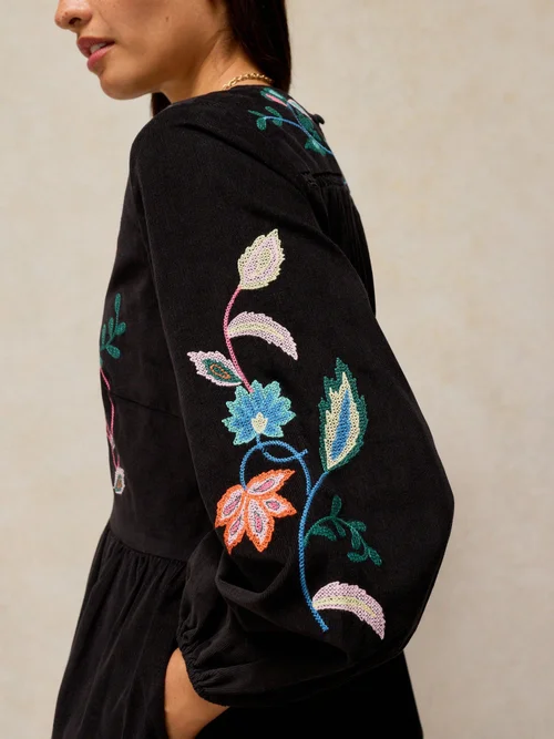 Robe en velours côtelé brodée Wren - Blk Mlt - 48/R Image 3