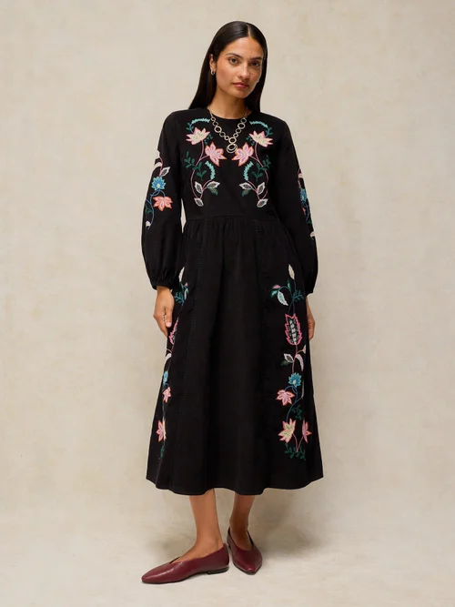 Robe en velours côtelé brodée Wren - Blk Mlt - 48/R Image 1