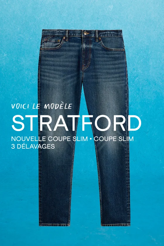 "DAS IST STRATFORD NEUER SLIM STYLE. SCHMALES BEIN. 3 WASCHUNGEN"