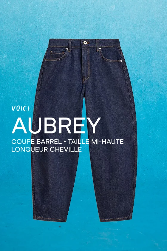 VOICI AUBREY COUPE BARREL. TAILLE MI-HAUTE. LONGUEUR CHEVILLE